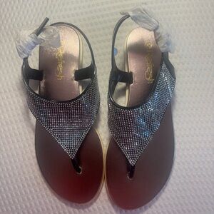 Refresh Black With Silver Rhinestones Slingback Sandals Size 7.5-8 New